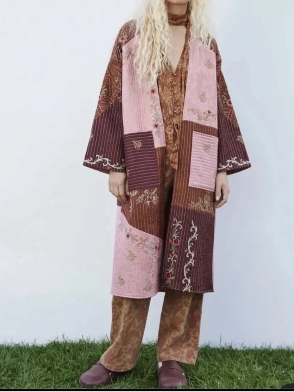 ZARA Patchwork Embroidered Kimono Jacket M/L